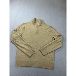 Banana Republic Sweater Mens Medium Green 100% Merino Wool 1/4 Zip Mock Neck